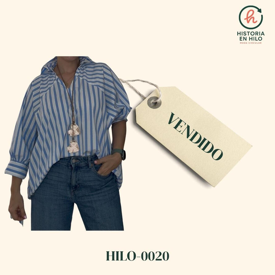 HILO-0020. Camisa oversize rayas azules con amarre en mangas_Cristina Restrepo