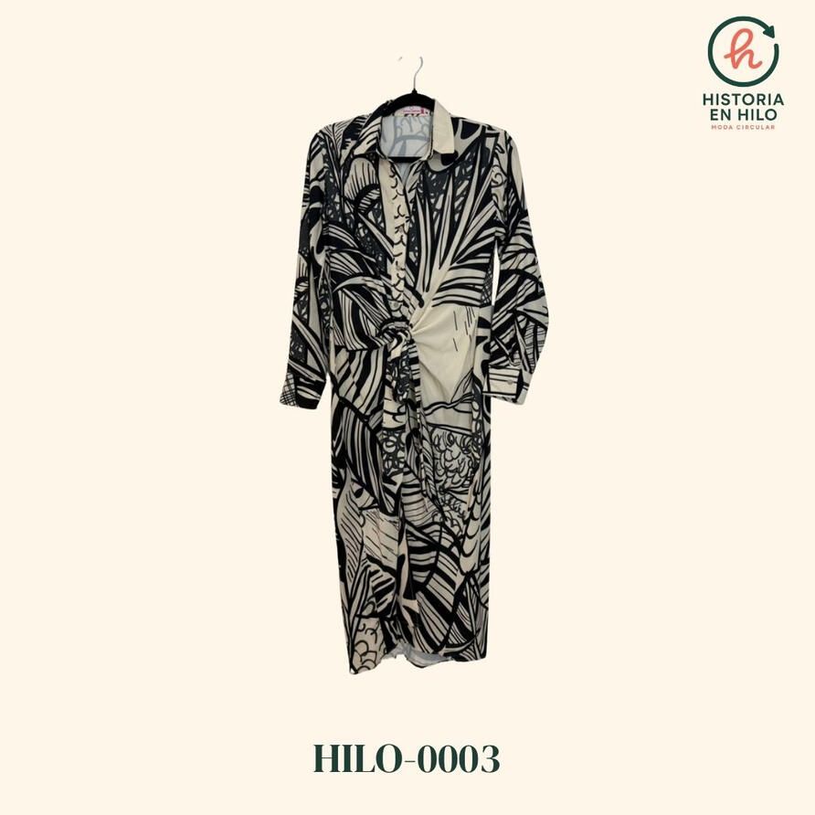 HILO-0003. Vestido Camisero con amarre en cintura Negro Beige_Naranja Rosa. Que historia vivirías con él?