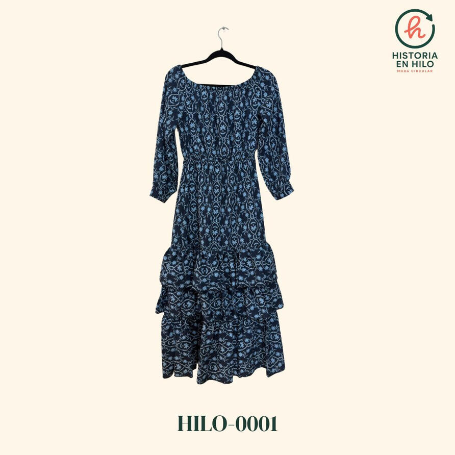 Vestido azul reutilizado en Historia en Hilo, código HILO–0001