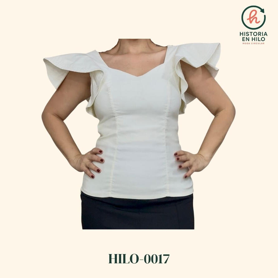 HILO-0017. Blusa con magas en boleros blanco hueso, ceñida_Naranja Rosa